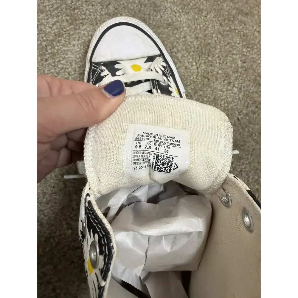 Converse High Top Sneakers Black with White and Yellow Daisy Print - Picture 4 of 9